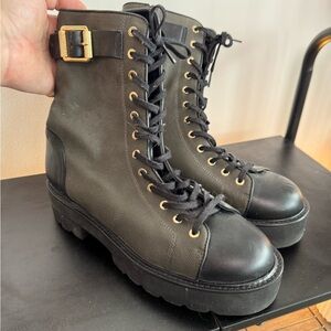 Black and Olive Lace-Up Combat Boots